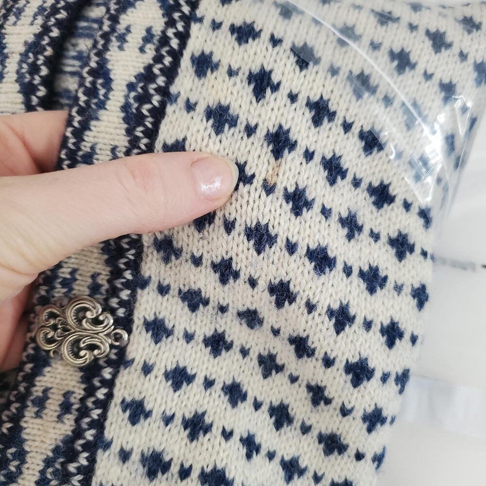 Skyr Nordic Fair Isle Cardigan Sweater Womens Large Blue 100% Wool Ski - Picture 8 of 9